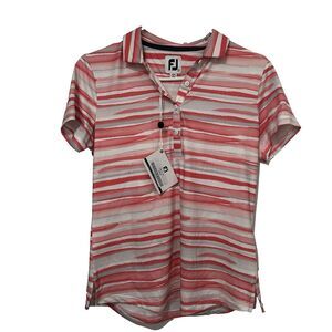 FootJoy Women's Pink White Striped Golf Polo Shirt NWT Small